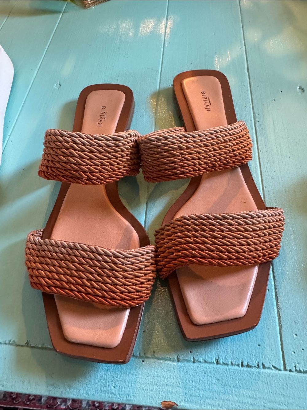 Alexander Birman Ombré Nude Orange Tan Woven Slide Sandals